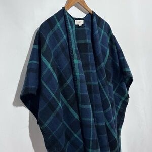 LOFT Plaid Black Watch Open Poncho Sweater Shawl